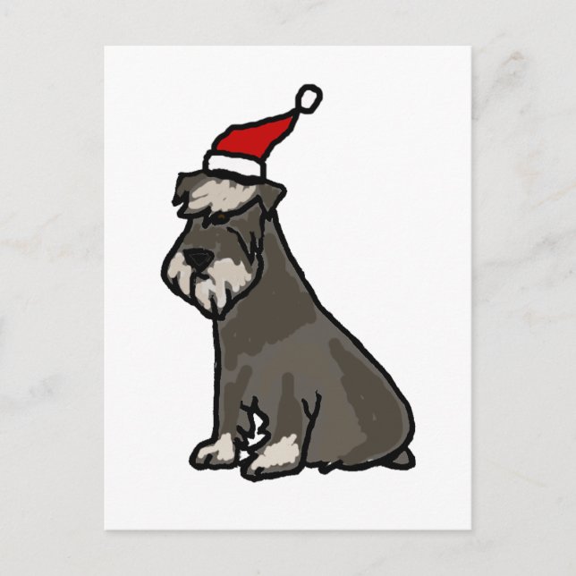 Cartão Postal De Festividades Engraçado Schnauzer no Chapéu de Natal (Frente)