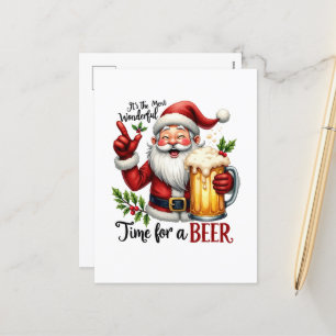Cartão Postal De Festividades Engraçado tempo de cerveja de Natal