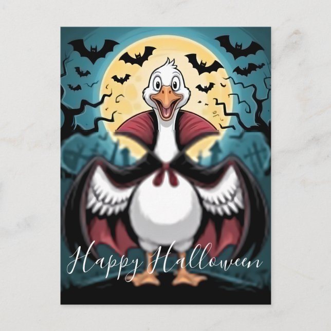 Cartão Postal De Festividades Engraçado Vampiro Goose Halloween (Frente)