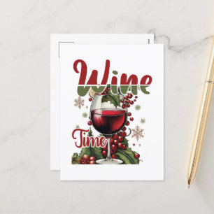 Cartão Postal De Festividades Engraçado Vinho Tempo de Natal bar de arte