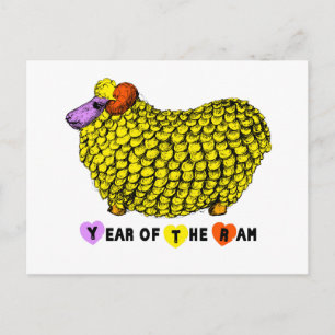 Cartão Postal De Festividades Engraçado Yellow Ram Chinese Year Zodiday Posto