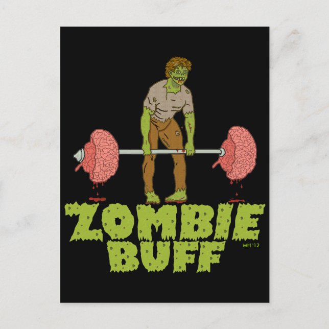 Cartão Postal De Festividades Engraçado Zombie Buff Levantador de Peso (Frente)