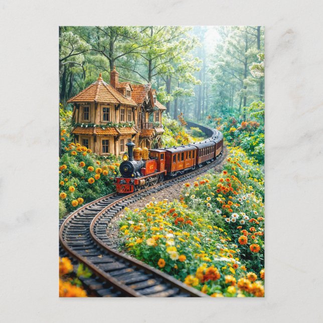 Cartão Postal De Festividades Enrolamento miniatura do comboio através de colina (Frente)