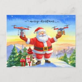 Cartão Postal De Festividades Entrega de Drone do Papai Noel Funcionando no Nata