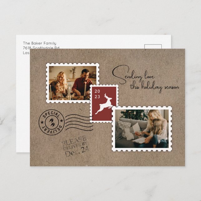 Cartão Postal De Festividades Enviando Duas Fotografias Do Amor (Frente/Verso)