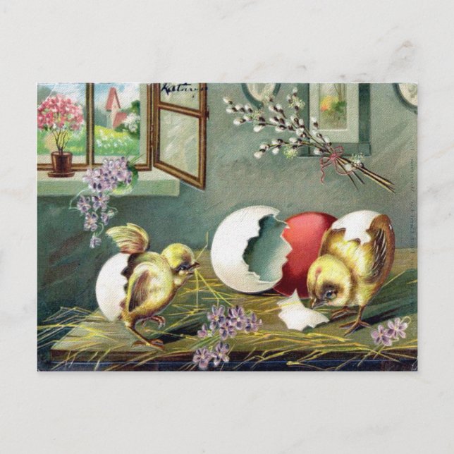 Cartão Postal De Festividades Ephemera Páscoa vitoriana (Frente)