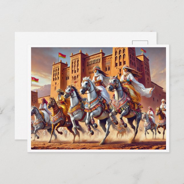 Cartão Postal De Festividades Equestre tradicional marroquino da TBOURIDA (Frente/Verso)
