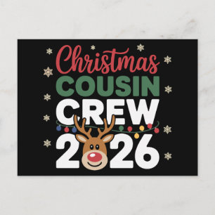 Cartão Postal De Festividades Equipe de Primos de Natal 2026 Rena Flocos de Neve