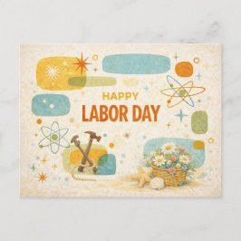 Cartão Postal De Festividades Era Atômica Retrô Feliz Dia do Trabalhador