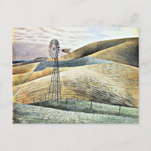 Cartão Postal De Festividades Eric Ravilious art, Windmill