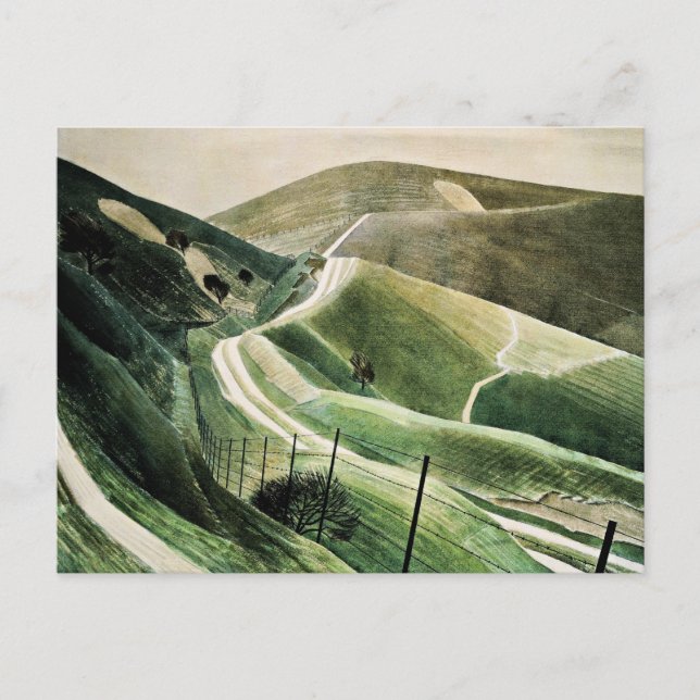 Cartão Postal De Festividades Eric Ravilious - Chalk Paths, famosa trabalho de a (Frente)