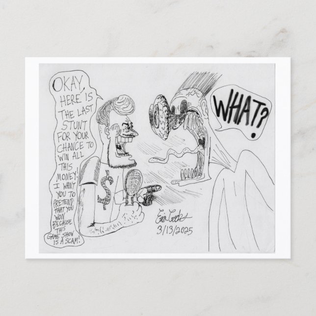 Cartão Postal De Festividades Erica Crooks Comics : Game Show scam (Frente)