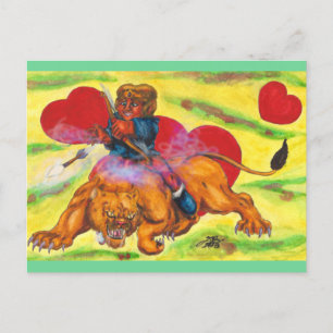 Cartão Postal De Festividades Eros equeando Leão Princesa Aquarela amor 2