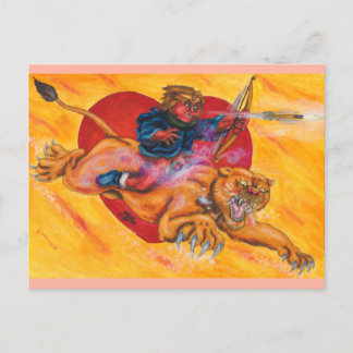 Cartão Postal De Festividades Eros equitando Leão Princesa Aquarela amor 1