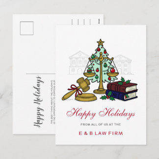 Cartão Postal De Festividades Escala de Justiça Dourada Coroa de Azevinho Advoga