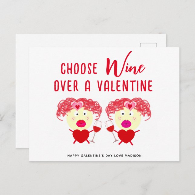 Cartão Postal De Festividades Escolha Vinho Sobre Um Dia De Galentinhos Engraçad (Frente/Verso)