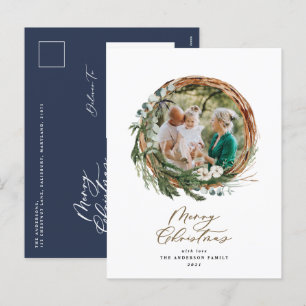 Cartão Postal De Festividades Escuridão foliar moderna, escrita de natal alegre