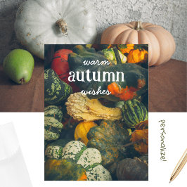 Cartão Postal De Festividades Esmagamento e abóboras coloridas do outono