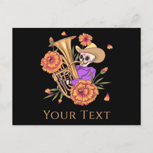Cartão Postal De Festividades Esqueleto Engraçado Músico Músico Músico Floral Di