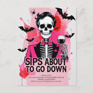 Cartão Postal De Festividades Esqueleto Vinho Halloween