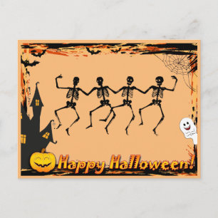 Cartão Postal De Festividades Esqueletos de Halloween