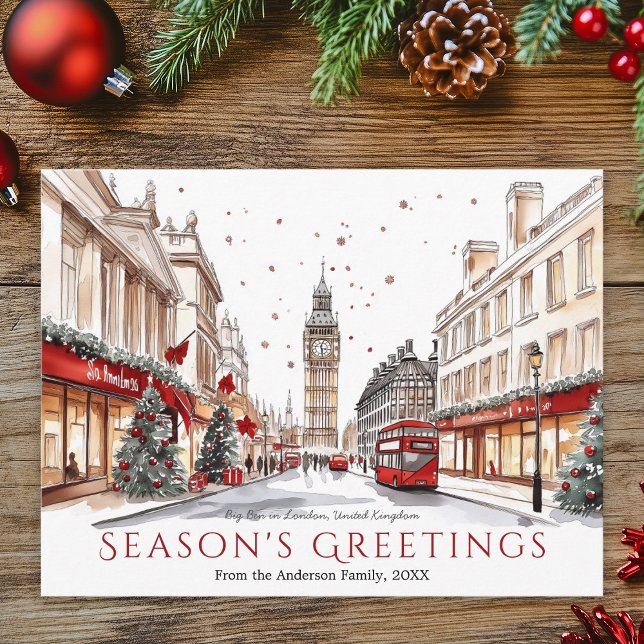 Cartão Postal De Festividades Esquema de Aquarela Grande Ben London Viagem Natal (Watercolor Sketch Big Ben London Travel Christmas Holiday Postcard)