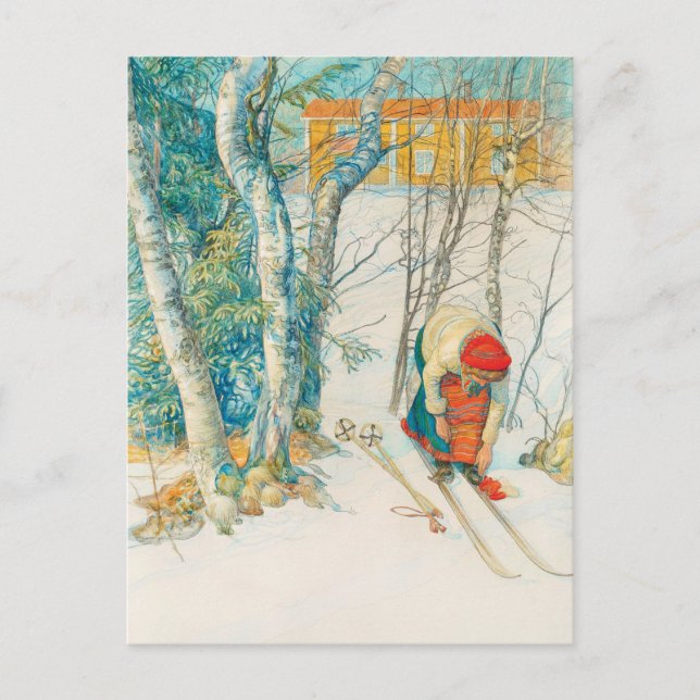 Cartão Postal De Festividades Esqui de inverno de Carl Larsson (Frente)