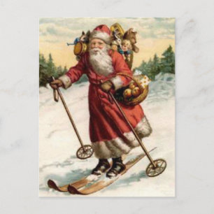 Cartão Postal De Festividades Esqui de Nicholas do santo de Joyeaux Noel
