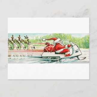 Cartão Postal De Festividades Esqui natalino Papais noeis Snowmobile Ski