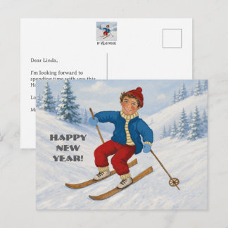 Cartão Postal De Festividades Esquiador Alegre Personalizado