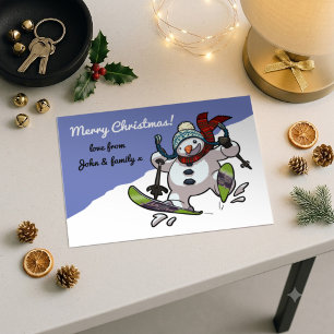 Cartão Postal De Festividades Esquiar Snowman Feliz Natal! Cartoon de Mensagens