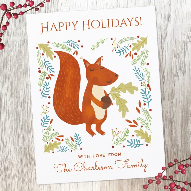 Cartão Postal De Festividades Esquilo (Fun Squirrel personalized Thanksgiving or Christmas Holiday postcard)