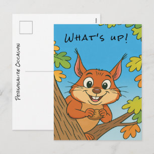 Cartão Postal De Festividades Esquilo de desenho animado engraçado, fofo, olá, d