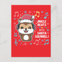 Esquilo em Fones de ouvido e Santa Hat - Jingle Be