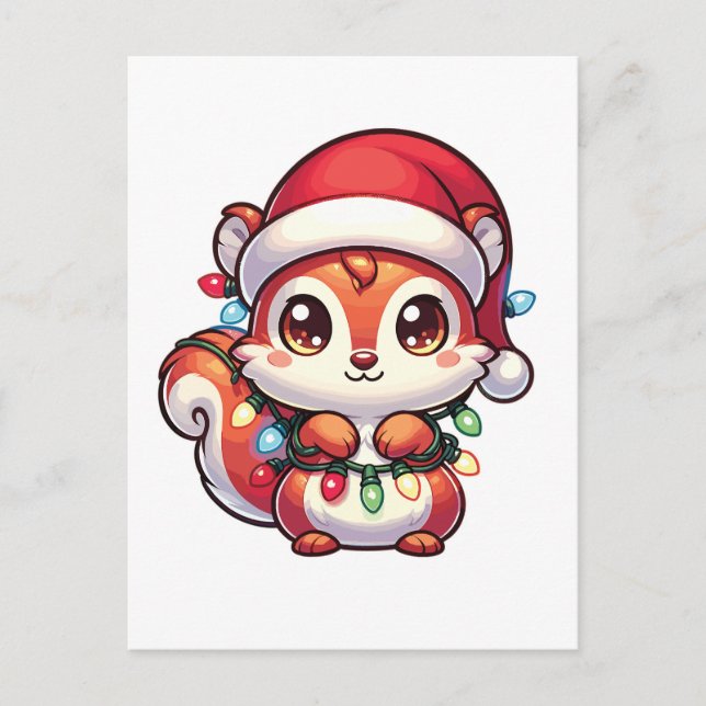 Cartão Postal De Festividades Esquilo Feliz Natal Esquilos de Animais de inverno (Frente)