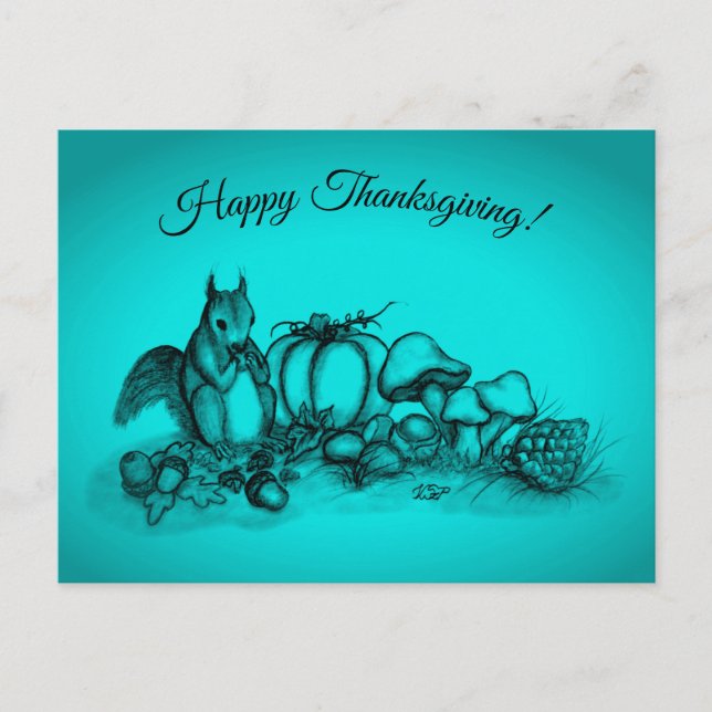 Cartão Postal De Festividades Esquilo no outono, Feliz Ação de Graças! (Frente)