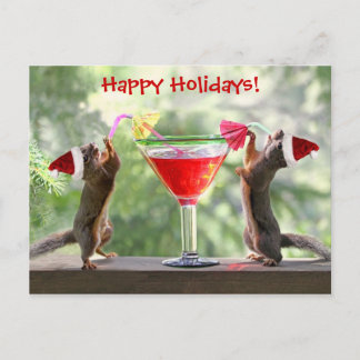Cartão Postal De Festividades Esquilos do papai noel que bebem um cocktail