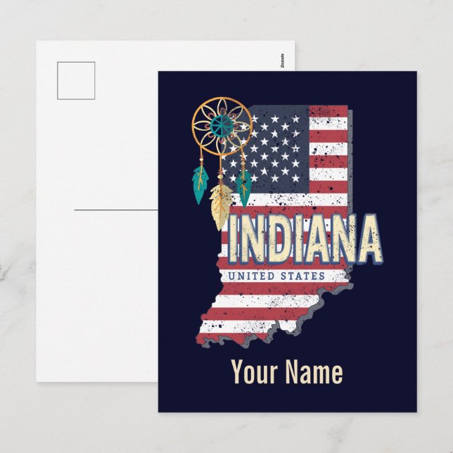 Cartão Postal De Festividades Estado de Indiana Estados Unidos - Retro Map Vinta (Frente/Verso)