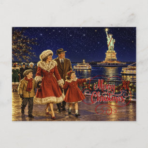 Cartão Postal De Festividades Estátua da Liberdade de Natal Americano dos anos 5