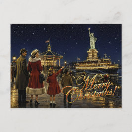 Cartão Postal De Festividades Estátua da Liberdade do Natal americano dos anos 1