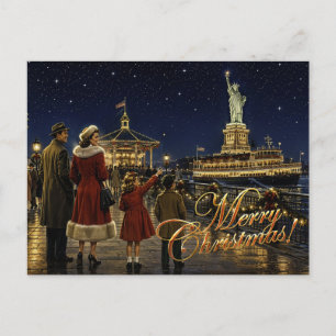 Cartão Postal De Festividades Estátua da Liberdade do Natal americano dos anos 1