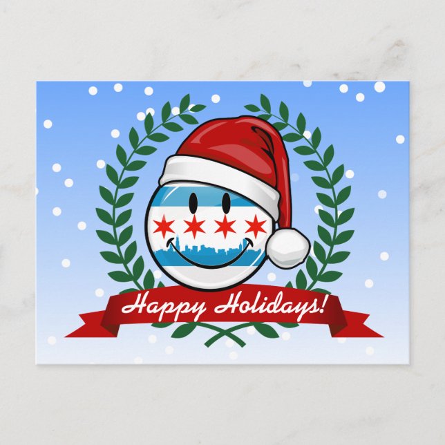 Cartão Postal De Festividades Estilo de Natal Sorrindo Bandeira de Chicago (Frente)
