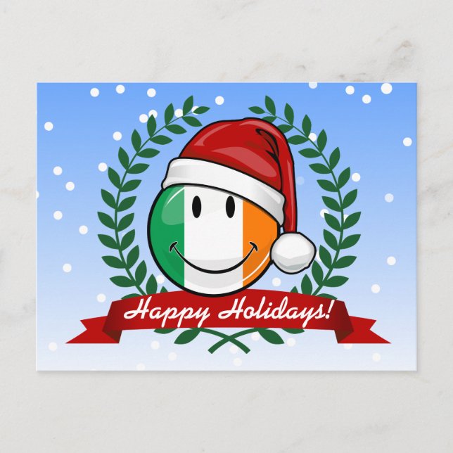 Cartão Postal De Festividades Estilo de Natal Sorrindo Bandeira Irlandesa (Frente)