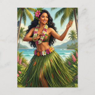Cartão Postal De Festividades Estilo Vintage Havaiano Garota Hula Viagem