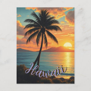 Cartão Postal De Festividades Estilo Vintage na costa Viagem Havaiana Sunset