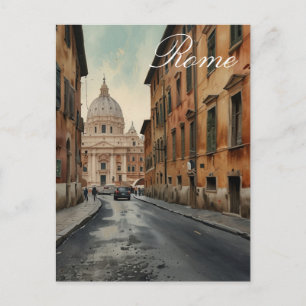 Cartão Postal De Festividades Estilo Vintage Roma Viagem Italiana Aquarela