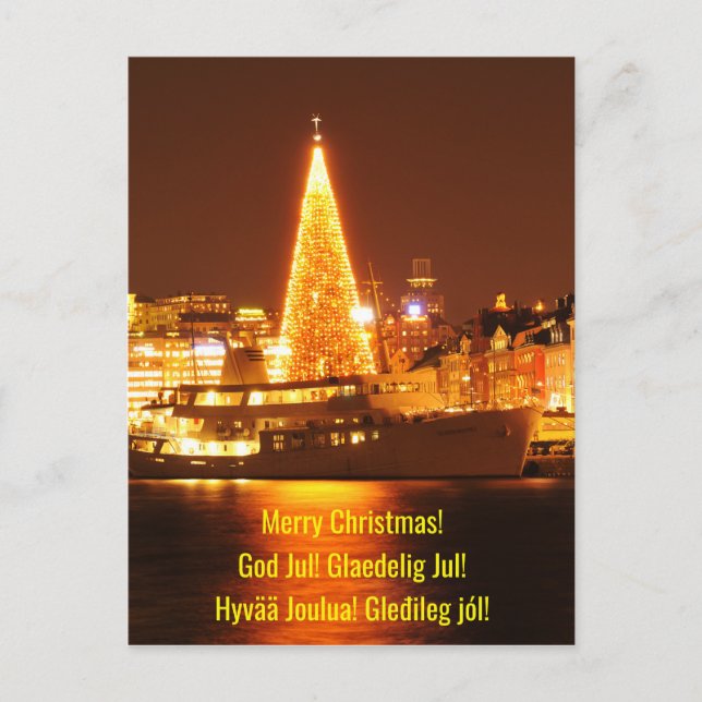 Cartão Postal De Festividades Éstocolmo, suecia no Natal na noite (Frente)