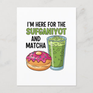 Cartão Postal De Festividades Estou aqui por Sufganiyot e Matcha Hanukkah judeu