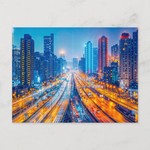 Cartão Postal De Festividades Estradas Através da Silhueta da Grande Cidade