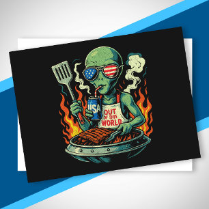 Cartão Postal De Festividades Estrangeiro Patriótico Engraçado Grelhando Churras